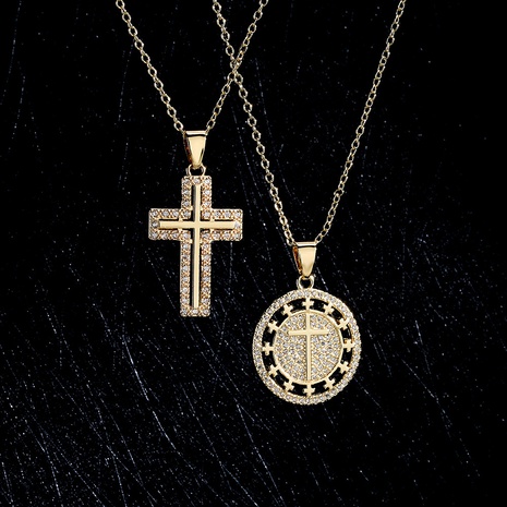 bijoux religieux collier pendentif croix zircon plaqué or 18 carats's discount tags