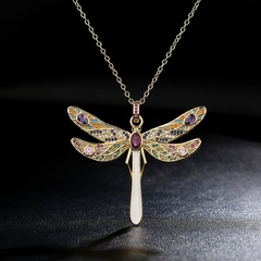 Fashion copper plated 18K gold micro-set zircon dragonfly pendant necklace