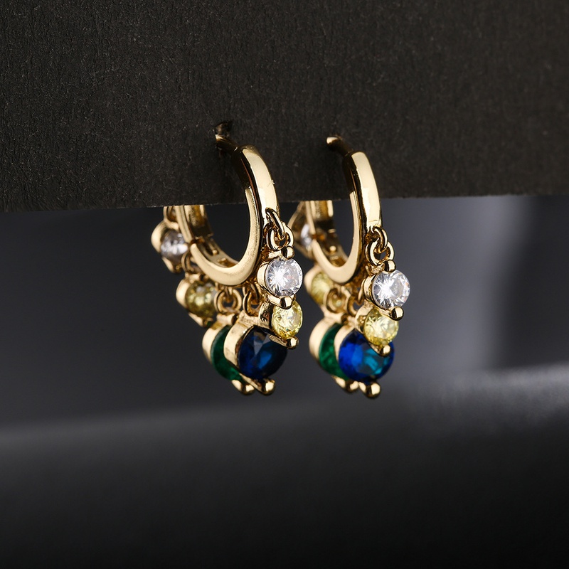 vintage style inlaid zircon geometric copper hoop earrings