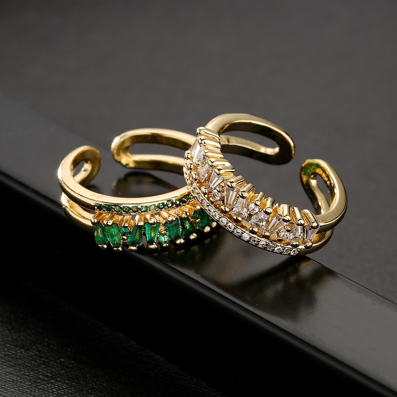 fashion copper microset zircon plated 18K gold geometric ring female
