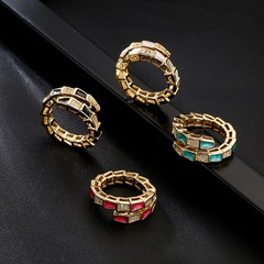 fashion color drip oil retro bohemian style snake copper zircon ring