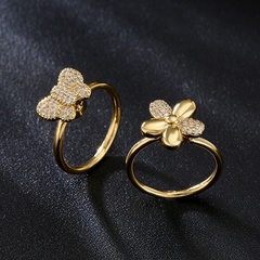 fashion copper plated 18K gold micro-set zircon turnable butterfly flower ring