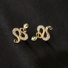 fashion retro copper zircon plated 18K gold snake stud earrings