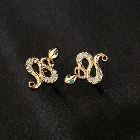 fashion retro copper zircon plated 18K gold snake stud earrings's discount tags