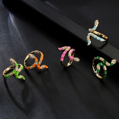 fashion zircon inlaid copper plated 18K gold 8 colors dripping snake shape ring female