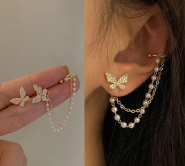 Butterfly earrings female Korean one-piece tassel alloy earrings