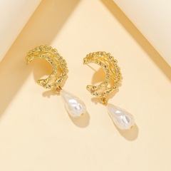 baroque water drop moon pearl alloy earrings wholesale