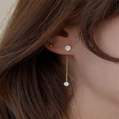 fashion simple diamond-studded long tassel alloy drop earrings