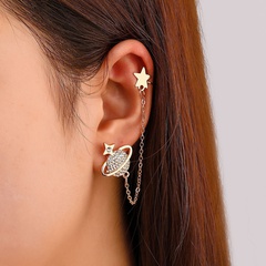 Korean star shaped simple long tassel chain inlaid zircon alloy ear clip single