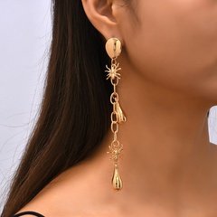 Exaggerated  long water drop alloy spider tassel alloy earrings