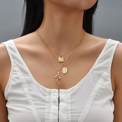 simple lock coins zodiac snake pendant multi-layer alloy necklace female