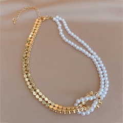 Retro inlaid rhinestone pearl stitching choker necklace female