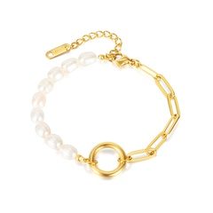 fashion simple freshwater pearl stitching chain titanium steel bracelet