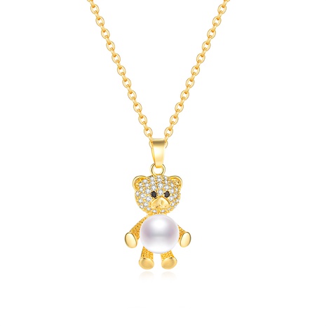 new Koreaninlaid zircon bear pearl copper pendant cute collarbone chain female's discount tags