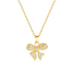 Korean new diamond-encrusted bow copper necklace collarbone chain female