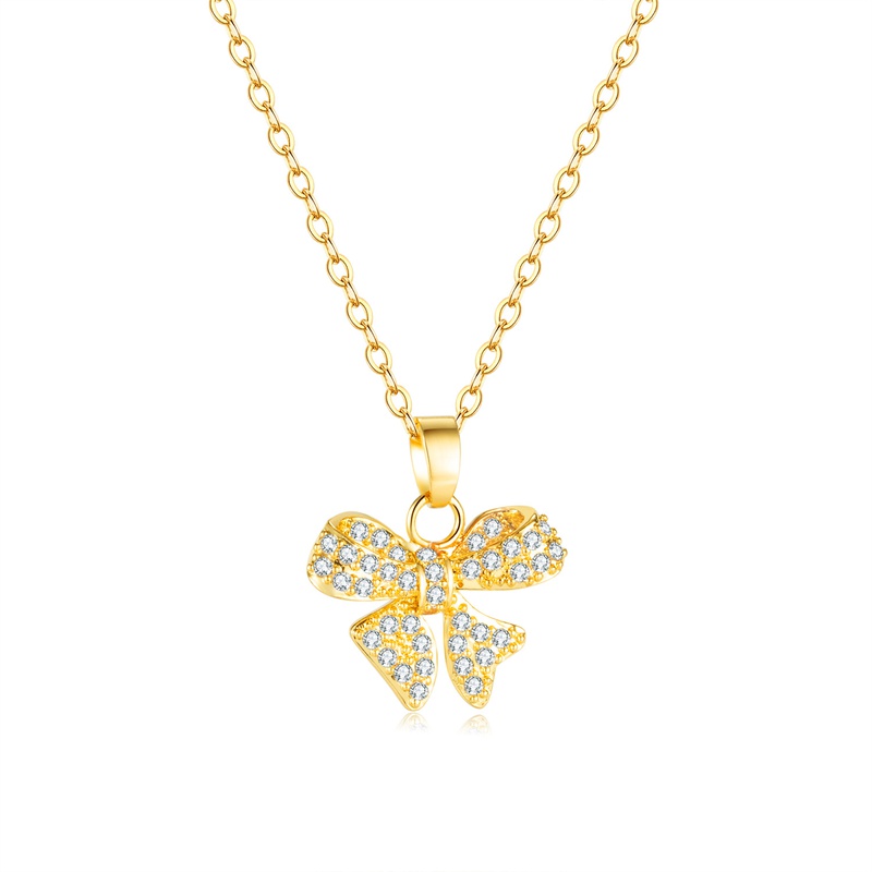 Korean new diamondencrusted bow copper necklace collarbone chain female