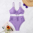 casual solid color conservative high waist drawstring split swimsuit bikini NHAIQ692751picture26