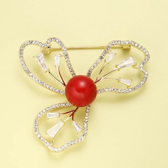 fashion geometric red ball diamond clover alloy brooch