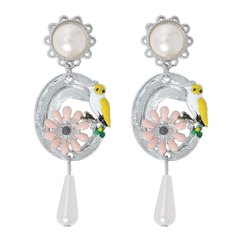 fashion geometric flower and bird imitation pearl alloy earrings