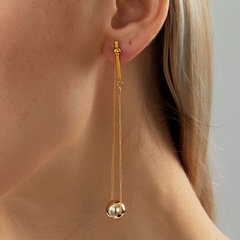 simple stainless steel electroplating 18K gold ball ear buckle tassel earrings