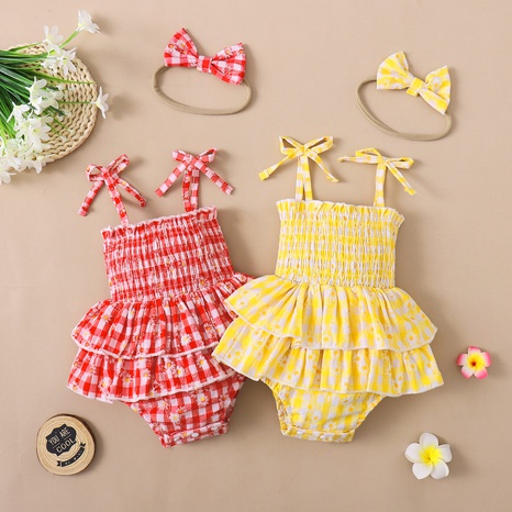 2022 new plaid rompers slings for girls and babies rompers's discount tags