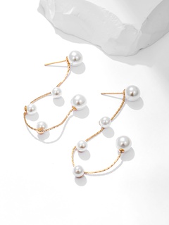 fashion large and small pearl tassel long line copper earrings