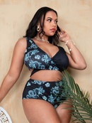 2022 New Womens Sexy Split Large Size Loong Print Swimsuit Bikinipicture9