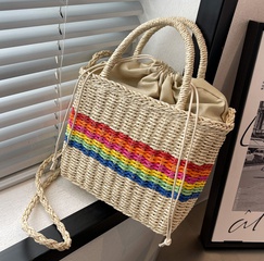 2022 new rainbow striped messenger straw handbag 23*19*8