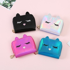New cute cartoon cat laser wallet ladies short card bag coin purse 10.4*8.6