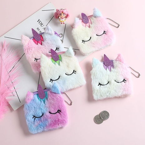 square cartoon unicorn plush children's small coin purse 10.2*10's discount tags