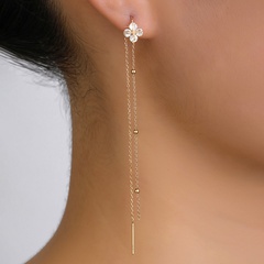 A pair of new fashion copper zircon cross pendant tassel pierced earrings
