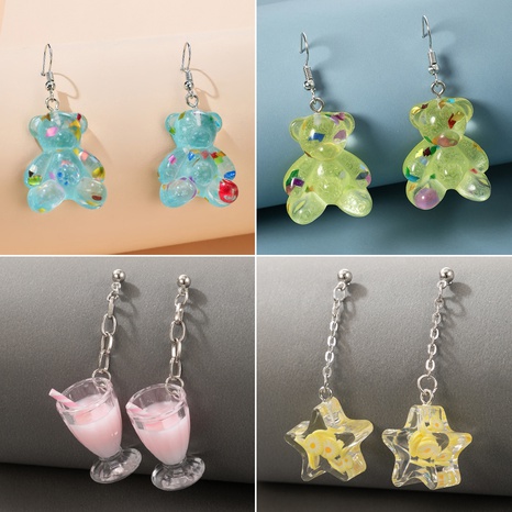 creative fruit drink milk tea cup bear acrylic earrings's discount tags