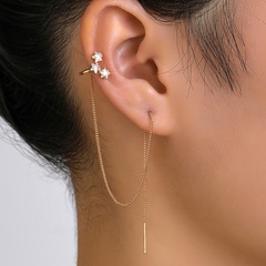 Pair of new fashion copper micro-inlaid zircon ring-shaped pendant tassel pierced earrings