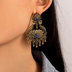 fashion geometric hollow imitation sapphire inlaid alloy earrings