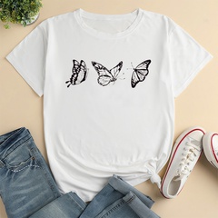 Short-sleeved Butterfly Print Ladies Loose Casual T-Shirt