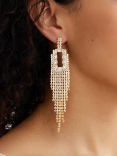exaggerated copper electroplating 18K gold inlaid rhinestone tassel long earrings