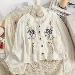 Chiffon Puff Sleeve Embroidered Single-Breasted Thin Top