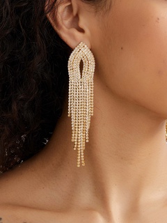 fashion copper electroplating 18K gold inlaid rhinestone tassel long octopus earrings