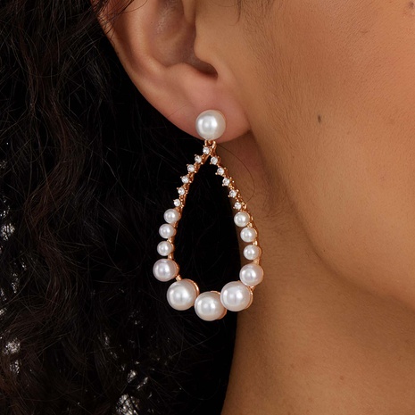 fashion alloy rhinestone pearl water drop long earrings wholesale's discount tags