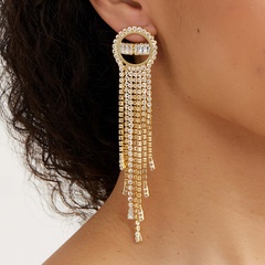 fashion copper electroplating 18K gold inlaid rhinestones round tassel long earrings