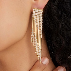 Korean creative copper electroplating 18K gold rhinestones chain tassel long earrings