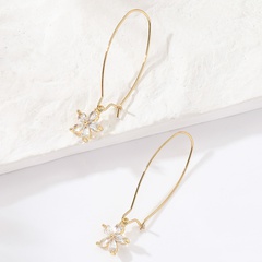 fashion geometric copper electroplating 18K gold zircon flower big circle earrings