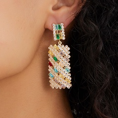 fashion copper electroplating 18K gold inlaid colorful rhinestones rectangular long earrings