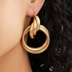 simple copper electroplating 18K gold multi-ring interlocking three-dimensional earrings