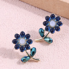 Boucles d'oreilles femelles de fleur de cristal bleu de mode coréenne