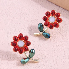 Korean Fashion Sweet Crystal Flower Female Stud Earrings