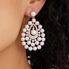 retro fashion copper electroplating 18K gold rhinestone pearl water drop long earrings