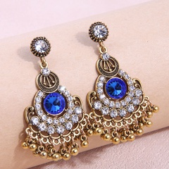 fashion retro blue gem geometric alloy tassel drop earrings