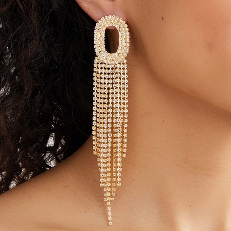 Mode übertriebene Kupfergalvanik 18 Karat Gold mit eingelegten Strass-Quasten lange Ohrringe's discount tags