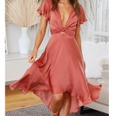 Modisches einfarbiges unregelmiges Kleid mit VAusschnittpicture7